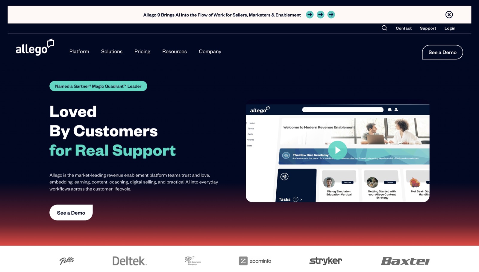 Screenshot of the Allego website