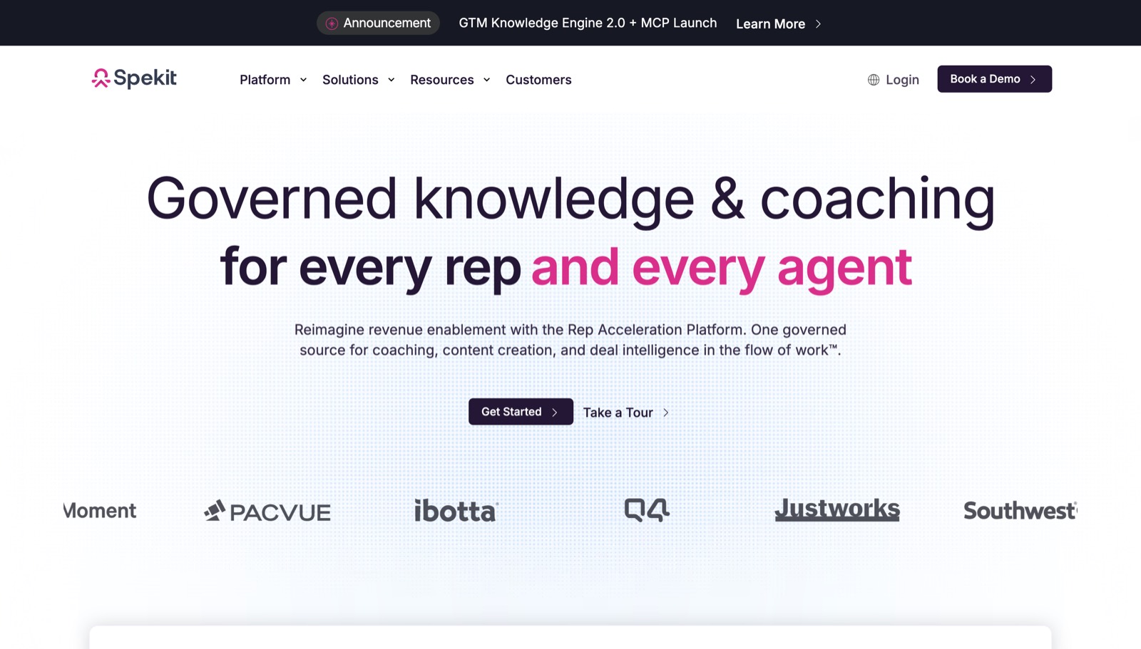 Screenshot of the Spekit website